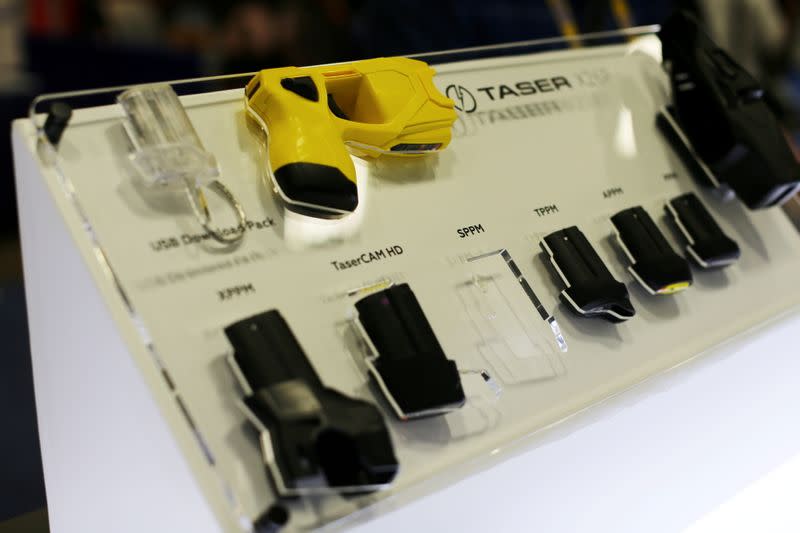 FILE PHOTO: An X26P Taser gun is shown on display at the Taser booth during the International Association of Chiefs of Police conference in San Diego