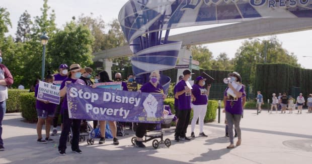 Protests at a Disney park for fair wages in "The American Dream and Other Fairy Tales"<p>Fork Films</p>