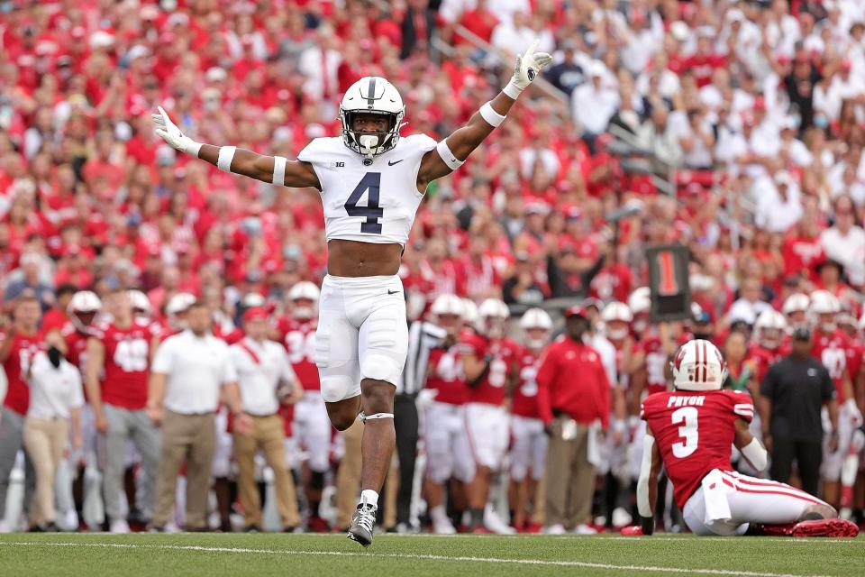 Kalen King reacts to a defensive stop during a game against the Wisconsin Badgers at Camp Randall Stadium during his first collegiate game in 2021. King was selected by the Green Bay Packers in the seventh round of the 2024 NFL draft.