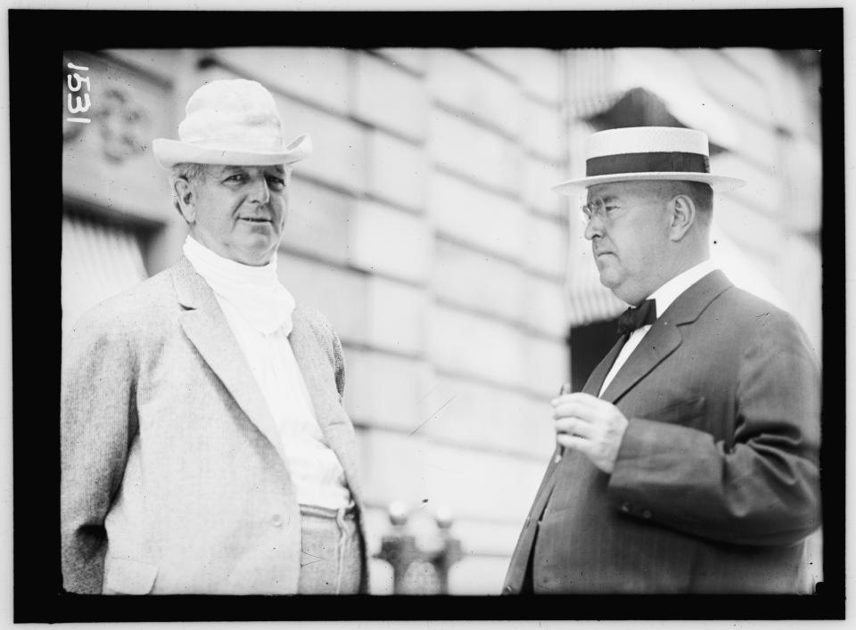 Chicago White Sox owner Charles Comiskey, left, and American League president Ban Johnson.