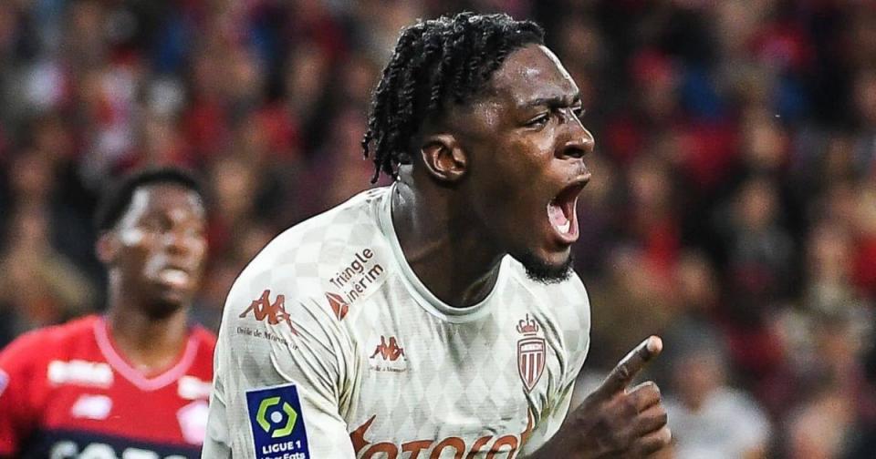 Axel Disasi of Monaco celebrates his goal during the Ligue 1 match between Lille OSC (LOSC) and AS Monaco at Pierre Mauroy Stadium on October 23, 2022 in Villeneuve-d'Ascq near Lille Credit: Alamy