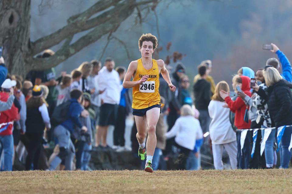 Salesianum School Sam Felice finishes the boys division I race at the DIAA Cross Country Championships Saturday, Nov. 11, 2023; at Brandywine Creek State Park in Wilmington, DE.