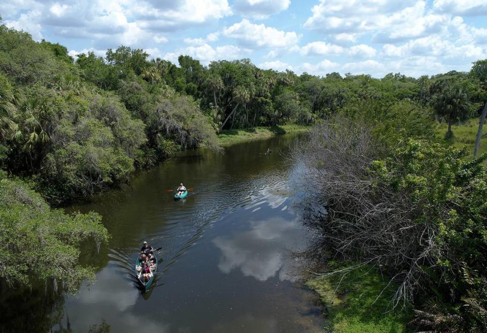 With many of Florida’s streams, rivers, lakes and coastal estuaries polluted, state staff are proposing new rules to cut down on stormwater runoff. Canoers paddle on the waterways of Frog Creek in Palmetto where millions of gallons of contaminated water have been released into Tampa Bay by Piney Point in 2021.