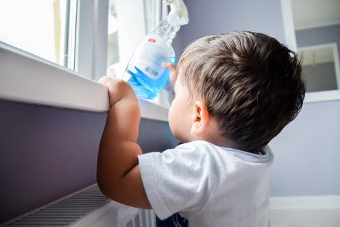 <span class="caption">Put down that bleach.</span> <span class="attribution"><a class="link " href="https://www.shutterstock.com/image-photo/little-latin-boy-reaching-toxic-cleaning-1011349939?src=cixOQ_Z9DcCm4t3bNLgrbA-1-2" rel="nofollow noopener" target="_blank" data-ylk="slk:Ruslana Lurchenko/Shutterstock;elm:context_link;itc:0;sec:content-canvas">Ruslana Lurchenko/Shutterstock</a></span>