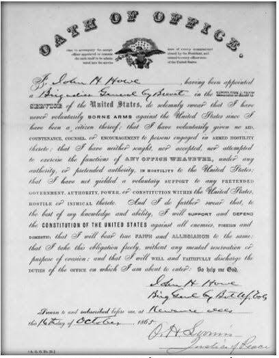 The 1865 executed and notarized oath of office for Howe's promotion to brigadier general.