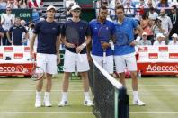 Tennis - Great Britain v France - Davis Cup World Group Quarter Final - Queen?s Club, London - 18/7/15 Great Britain's Andy Murray and Jamie Murray pose with Jo Wilfried Tsonga and Nicolas Mahut of France before the doubles Action Images via Reuters / Andrew Boyers Livepic