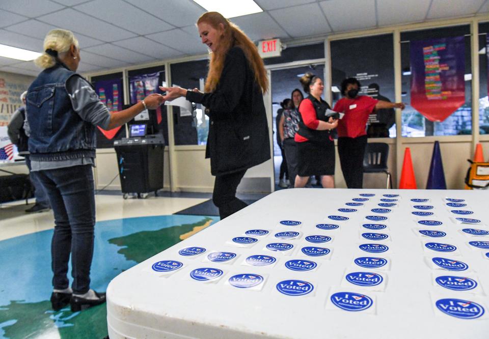 Maureen Desimone, right, of Anderson votes during midterm elections in Precinct 1/1 at Whitehall Elementary School in Anderson, in Upstate of South Carolina Tuesday, November 8, 2022.