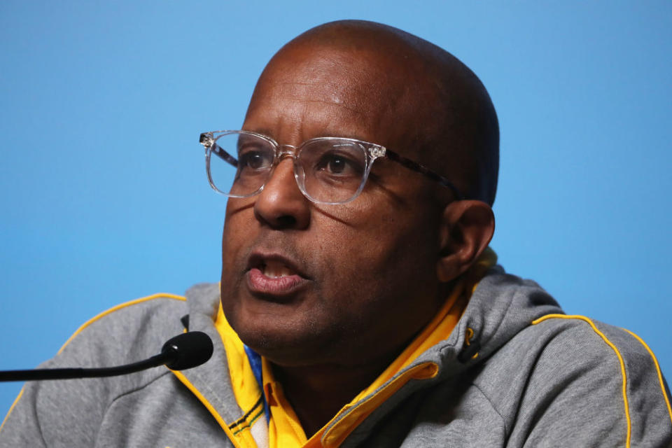 Jamaikas Olympia-Chef Leo Campbell auf einer Pressekonferenz in Pyeongchang. (Bild: Getty Images)