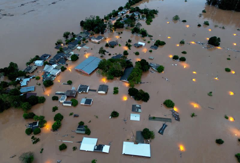 FILE PHOTO: A drone view of the flooded area next to the Taquari River during heavy rains in the city of Encantado