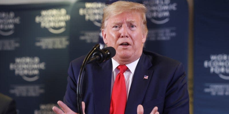 U.S. President Donald Trump gestures as he holds a news conference at the 50th World Economic Forum (WEF) in Davos, Switzerland, January 22, 2020. REUTERS/Jonathan Ernst