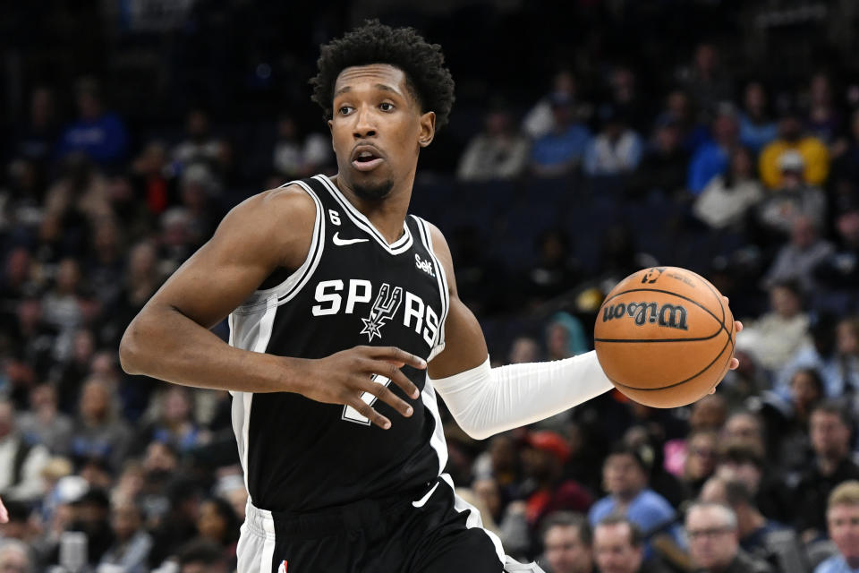 San Antonio Spurs guard Josh Richardson won't be a huge help to fantasy managers next week with only two games, but has upside beyond that. (AP Photo/Brandon Dill)