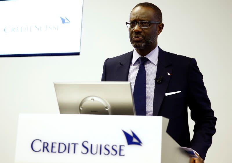 CEO Thiam of Swiss bank Credit Suisse addresses a news conference in Zurich