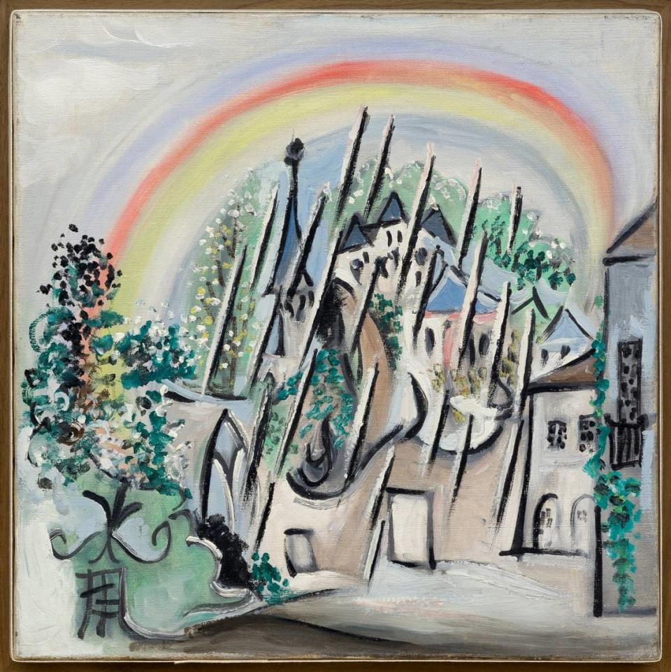 Another painting at the exhibition, Pablo Picasso, “Boisgeloup in the Rain, with Rainbow,” May 5, 1932.