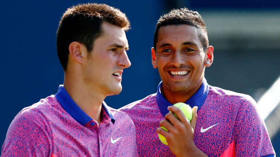 Nick Kyrgios and Bernard Tomic will this week play doubles together in an official match for the first time since 2014. Pic: Getty