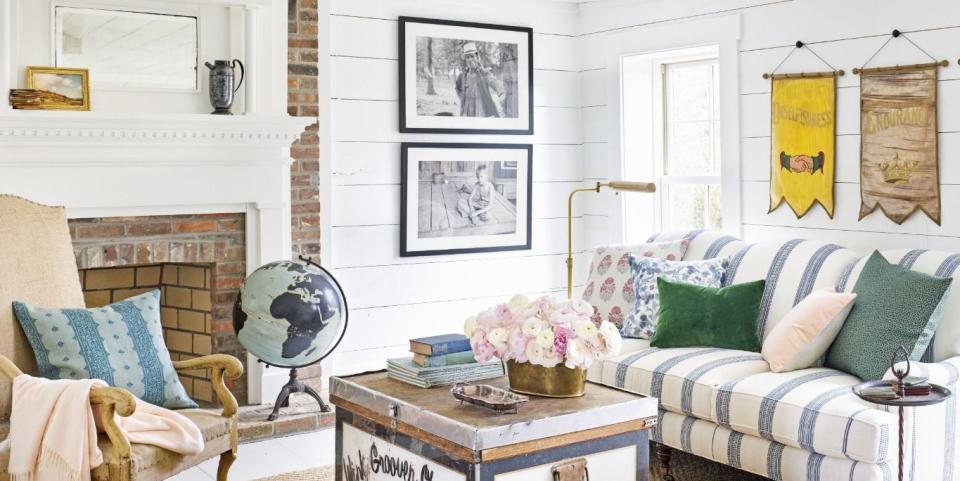 learn how to clean walls including those with flat paint, like this white shiplap cottage living room