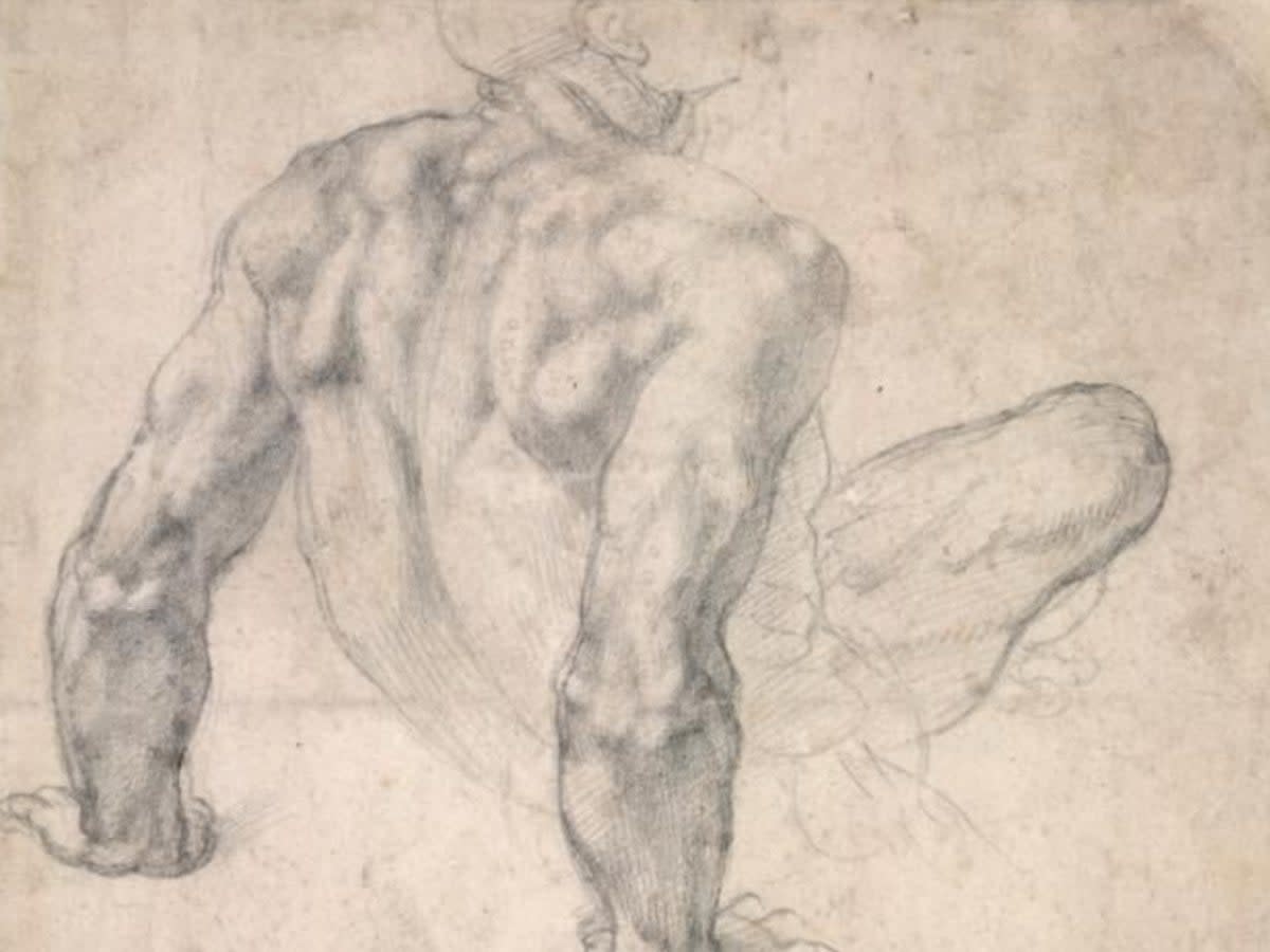 Michelangelo Buonarroti, study for ‘The Last Judgement', Black chalk on paper (The Trustees of the British Museum)