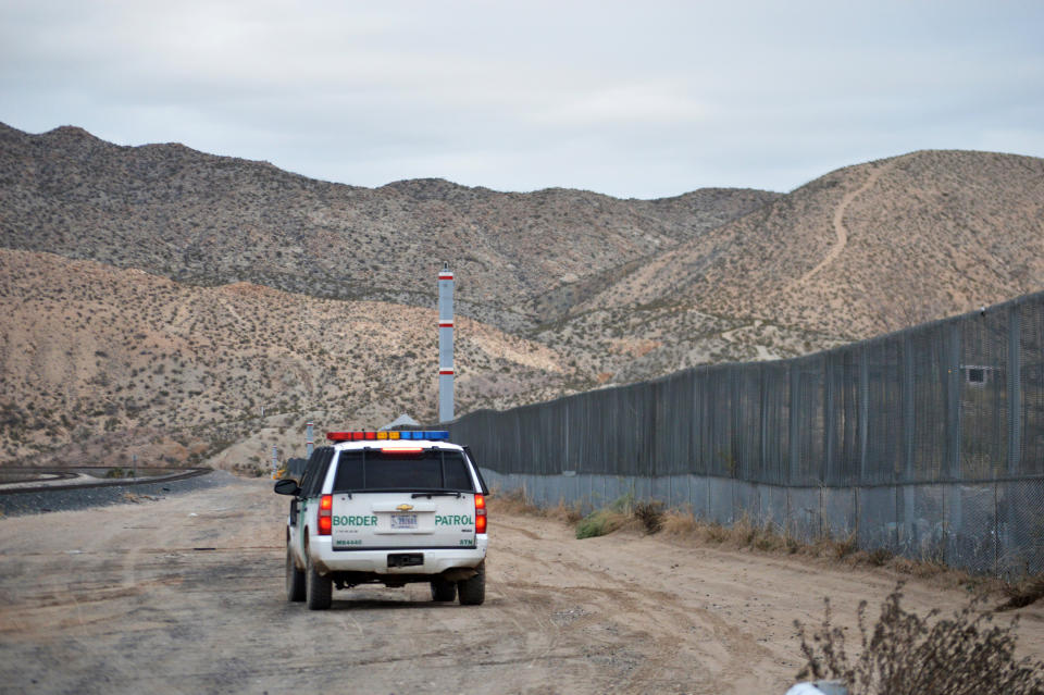 FILE - In this Jan. 4, 2016, file photo, a U.S. Border Patrol agent patrols Sunland Park along the U.S.-Mexico border next to Ciudad Juarez. A 7-year-old girl who had crossed the U.S.-Mexico border with her father, died after being taken into the custody of the U.S. Border Patrol, federal immigration authorities confirmed Thursday, Dec. 13. (AP Photo/Russell Contreras, File)