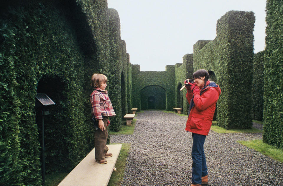 A deleted shot of Wendy Torrance taking Polaroids of Danny in the center of the hedge maze.