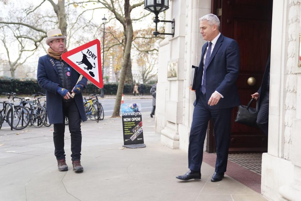 Health Secretary Steve Barclay leaves the Millbank studios in Westminster earlier (PA)