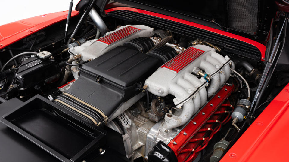 The 4.9-liter flat-12 engine inside a 1985 Ferrari Testarossa Monospecchio.