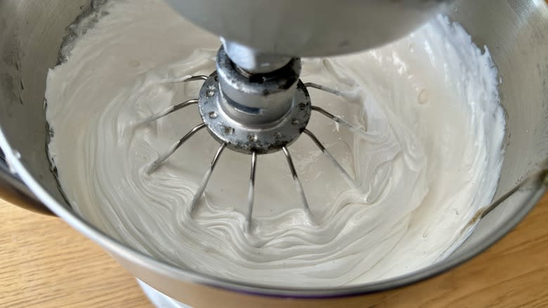 Nougat mixture whipping in mixer