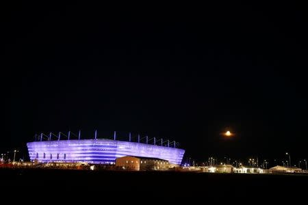 The full moon is seen over the stadium after the match in Kaliningrad, Russia, June 28, 2018. REUTERS/Kacper Pempel