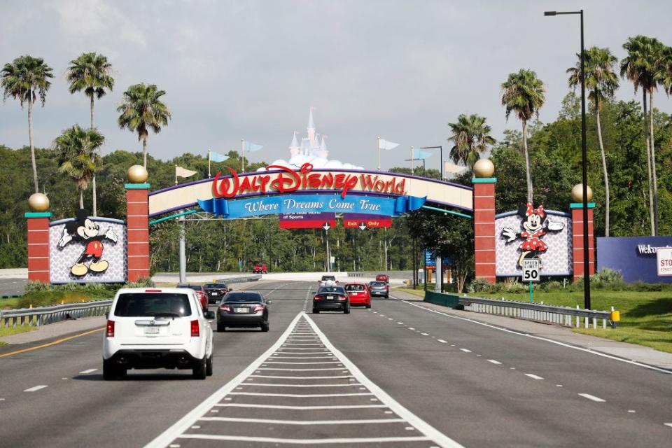 A view of the Walt Disney World theme park entrance on July 11, 2020 in Lake Buena Vista, Florida.