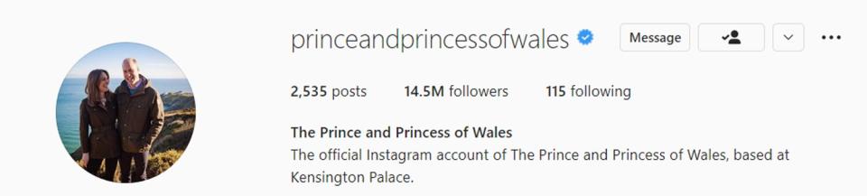 The official Instagram account of The Prince and Princess of Wales