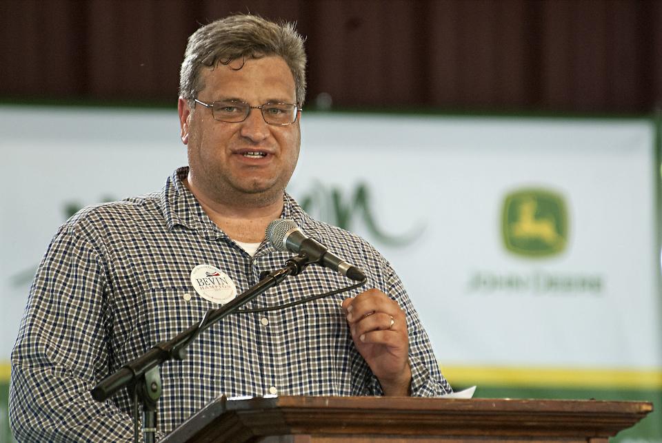 Stephen Knipper speaking at Fancy Farm in 2015, when he was the Republican secretary of state nominee.