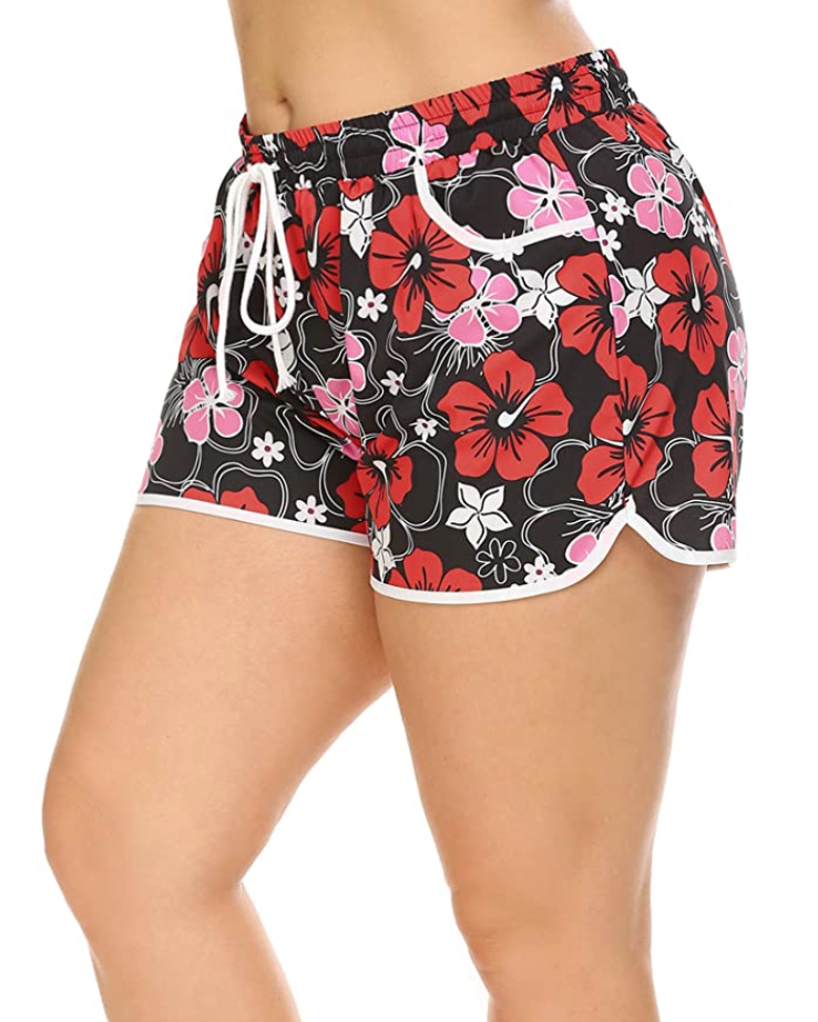 Floral Print Beach Shorts with Pockets