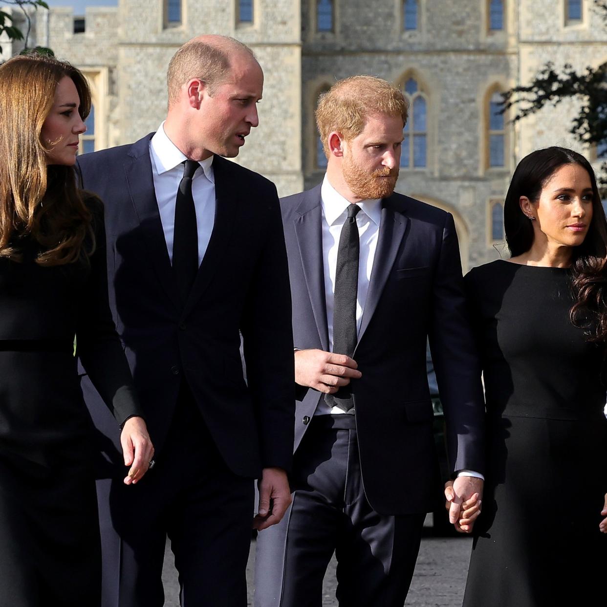  Prince William, Kate Middleton, Prince Harry, and Meghan Markle during the mourning period for Queen Elizabeth in September 2022. 