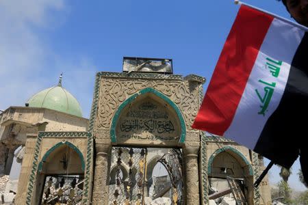 The ruined Grand al-Nuri Mosque is seen after it was retaken by the Iraqi forces from the Islamic State militants at the Old City in Mosul, Iraq, June 30, 2017. REUTERS/Alaa Al-Marjani