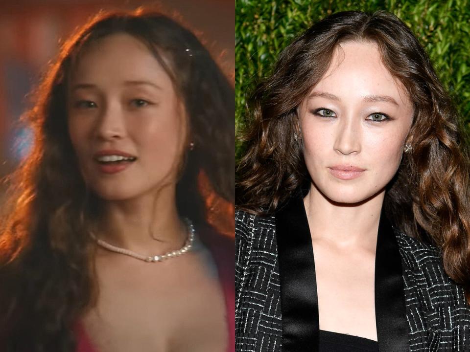 Left: Havana Rose Liu as Isabel in "Bottoms." Right: Liu in June 2023.