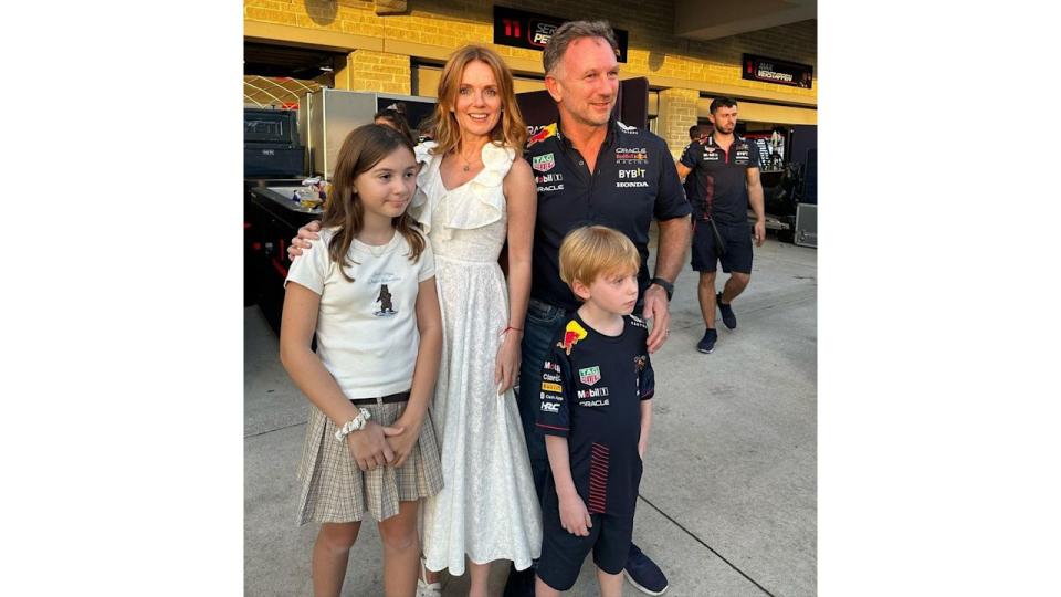 Christian Horner and his son Monty in matching F1 tops in a family photo