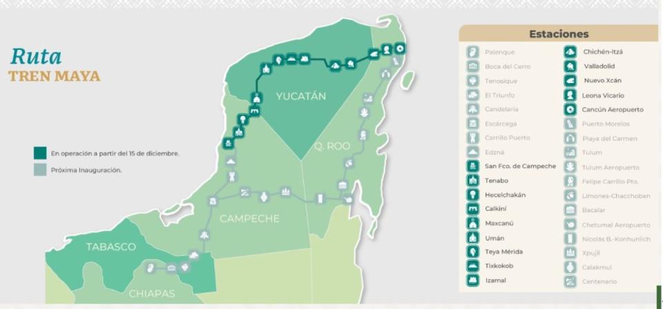 Mapa de ruta del Tren Maya (Crédito Foto; Gobierno de México)
