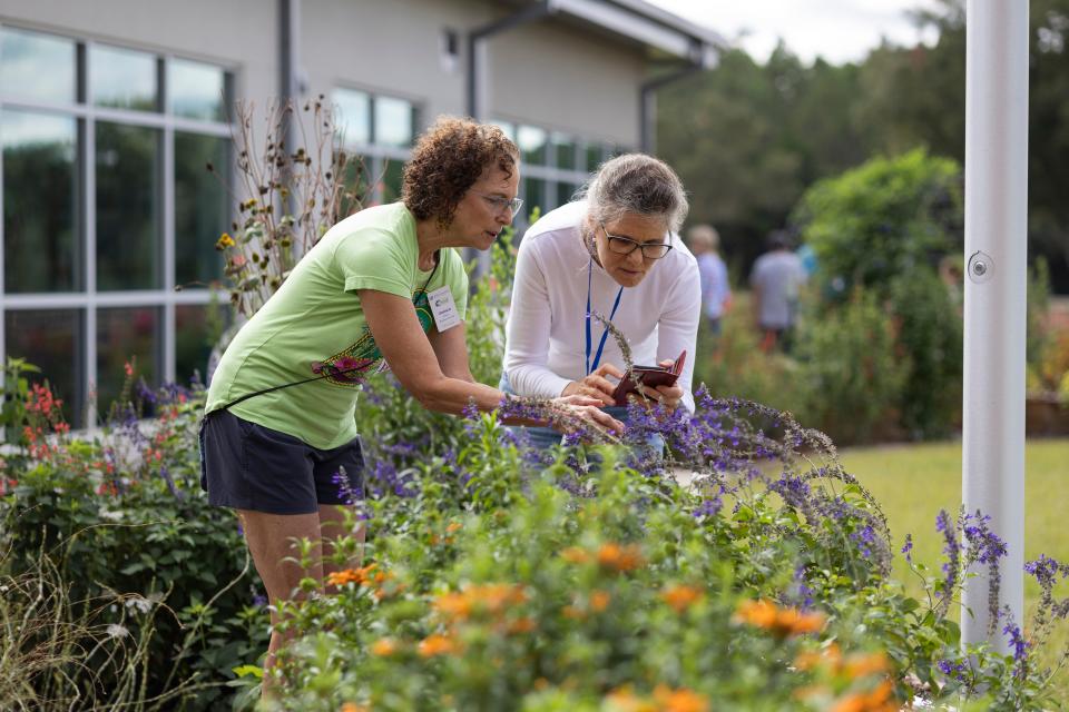 Master gardeners teaching and learning at the Alachua County Extension Office teaching demonstration gardens. Consider sharing an outdoor experience for Mother's Day.