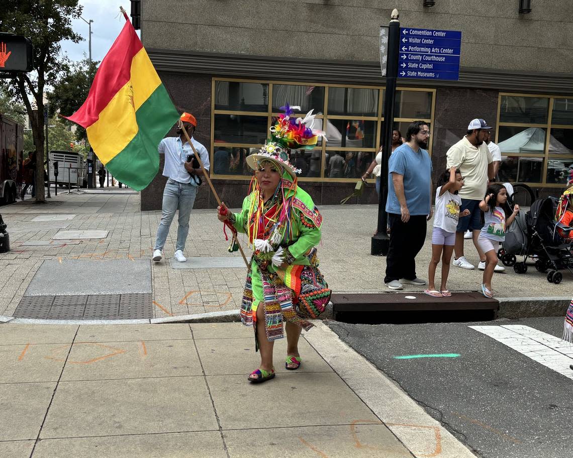 Trifonia Suryana of Raleigh performs a Bolivian dance at the 30th annual La Fiesta del Pueblo in downtown Raleigh on Sunday, Sept. 15, 2024.