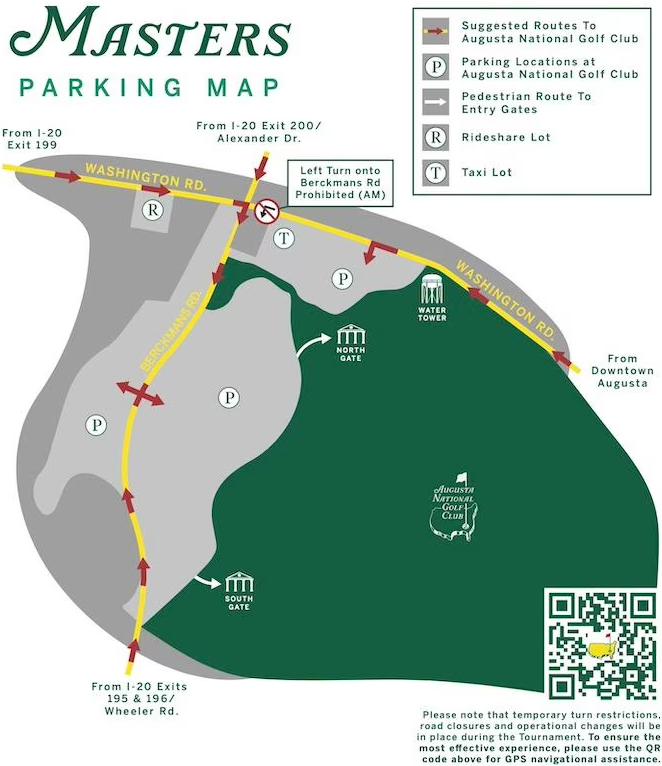 Augusta National Golf Club provided a parking map for the 2024 Masters Tournament in Augusta.