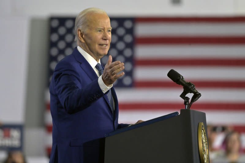 President Joe Biden campaigns at Hillsborough Community College in Tampa, Florida on Tuesday, where he claimed former President Donald Trump wants to "step off the world stage." Photo by Steve Nesius/UPI