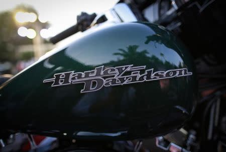 A Harley-Davidson logo is seen on a Street Glide Special motorcycle during its launching ceremony in Mumbai October 30, 2014. REUTERS/Danish Siddiqui