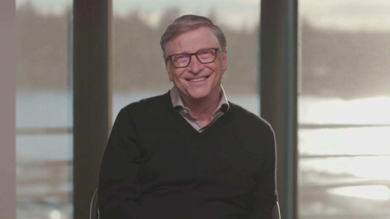 LOS ANGELES - OCTOBER 21: James chats with Bill Gates on THE LATE LATE SHOW WITH JAMES CORDEN, scheduled to air Wednesday October 21, 2020 (12:37-1:37 AM, ET/PT) on the CBS Television Network. Image is a screen grab. (Photo by CBS via Getty Images)