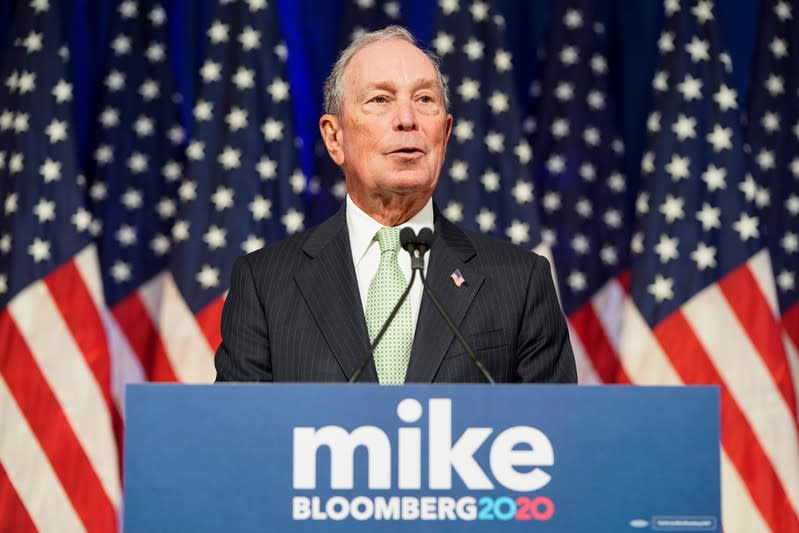 Democratic U.S. presidential candidate Michael Bloomberg addresses a news conference after launching his presidential bid in Norfolk, Virginia