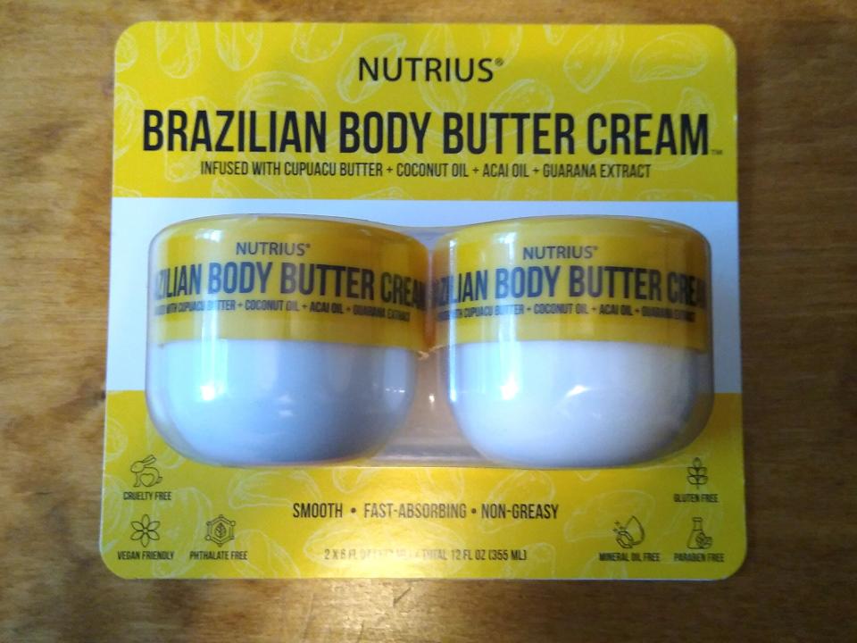 white and yellow two pack of Brazilian body butter from costco