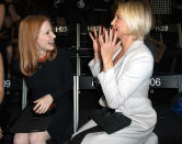 Jessica Chastain and Cameron Diaz react as Chastain learns she is nominated for an Oscar at the Giorgio Armani Prive Haute-Couture 2012 show as part of Paris Fashion Week on January 24, 2012 in Paris, France.