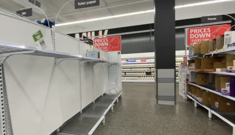 Empty shelves seen at a Coles supermarket.