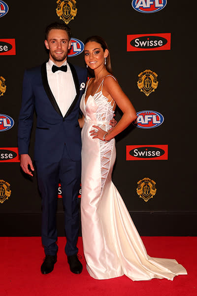 Hawhthorn forward Jack Gunston arrives with partner Danni Shreeve.