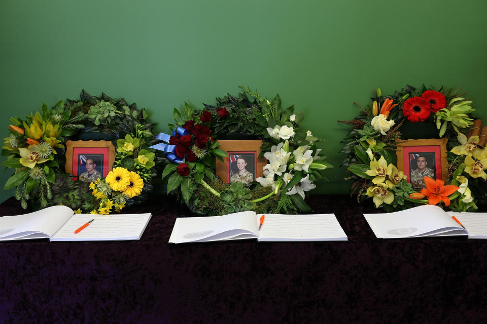 CHRISTCHURCH, NEW ZEALAND - AUGUST 25: Service cards are scene during a combined memorial service for fallen soldiers Corporal Luke Tamatea, Lance Corporal Jacinda Baker and Private Richard Harris at Burnham Military Camp on August 25, 2012 in Christchurch, New Zealand. The three fallen New Zealand soldiers were fatally wounded in action on August 4, 2012, in the Bayman Province in Afghanistan. (Photo by Martin Hunter/Getty Images)