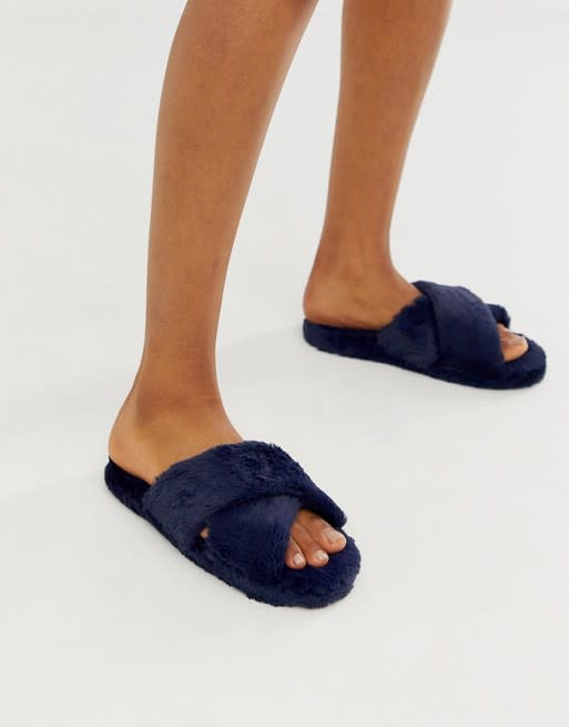 11) Neve Cross Strap Slider Slippers in Navy