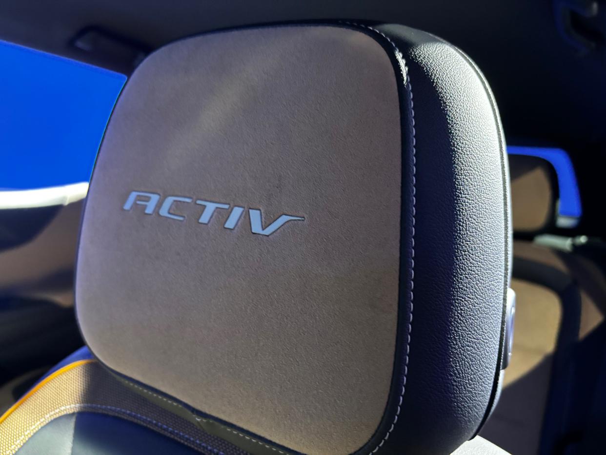 The interior trim of the 2025 Chevrolet Equinox SUV is also unique, with "Activ" stitched into the head rests and seats.