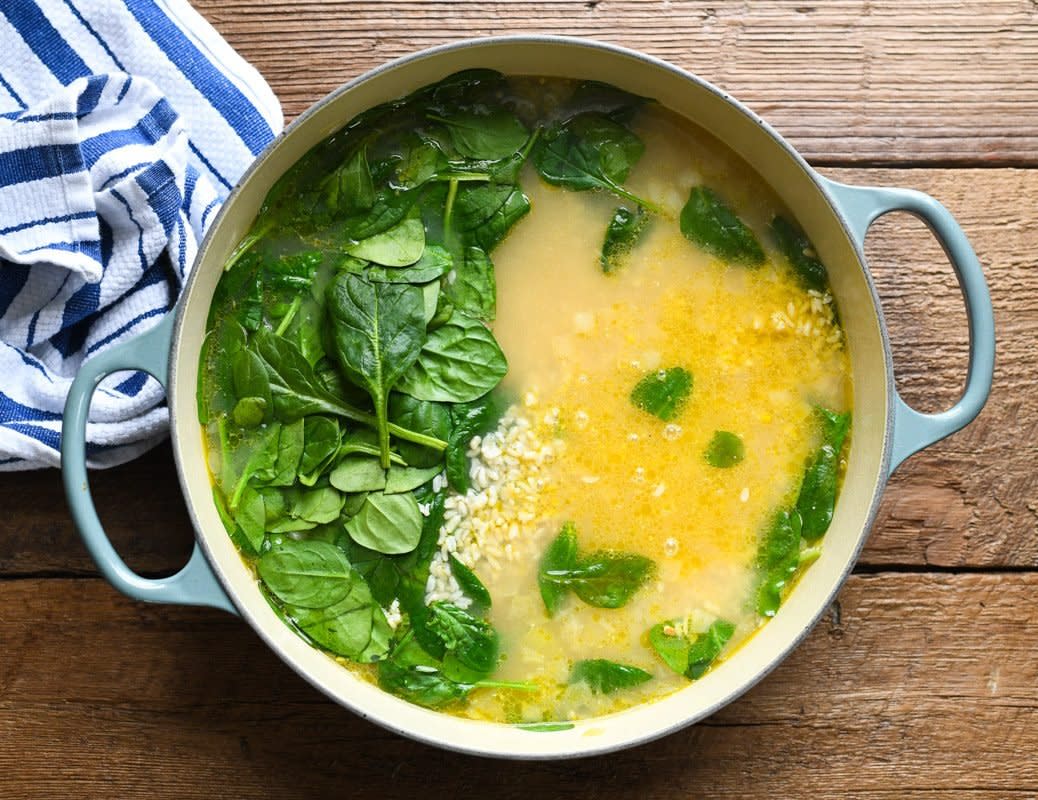 Add rice and spinach Copycat Panera Greek Lemon Chicken Soup Horizontal Large 4